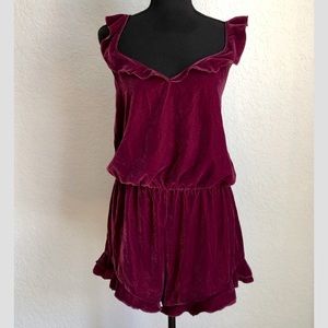 Victoria’s Secret Maroon Velvet Ruffle Romper L